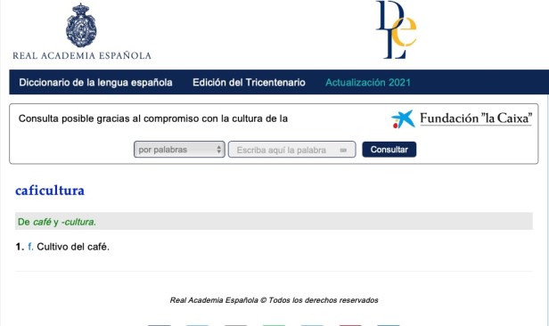 Diccionario Real Academia Española Caficultura