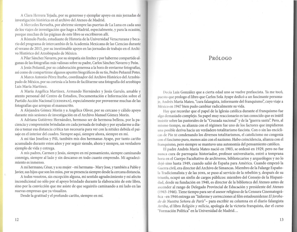 Referencia a testimonio de trabajo y escritura de Rómulo Pardo Urías en el libro Falangita e informante del franquismo El padre Mateo y su viaje a México en 1947 de Carlos Sola Ayape