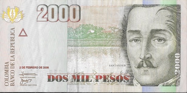 Dos mil (2000) pesos colombianos, 2008. 